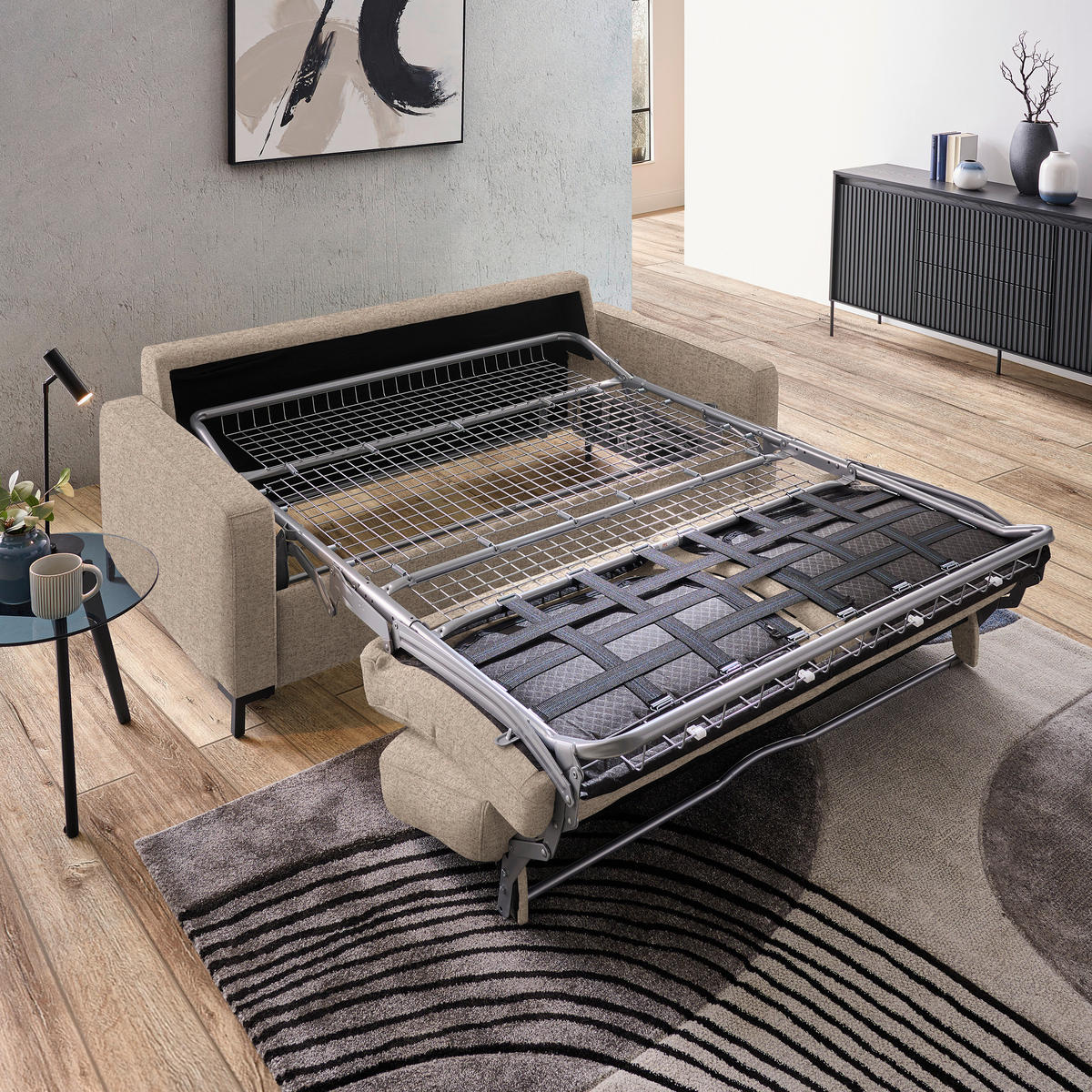 SCHLAFSOFA in Textil Hellbraun  - Hellbraun/Schwarz, Konventionell, Textil/Metall (187/84/97cm) - Welnova