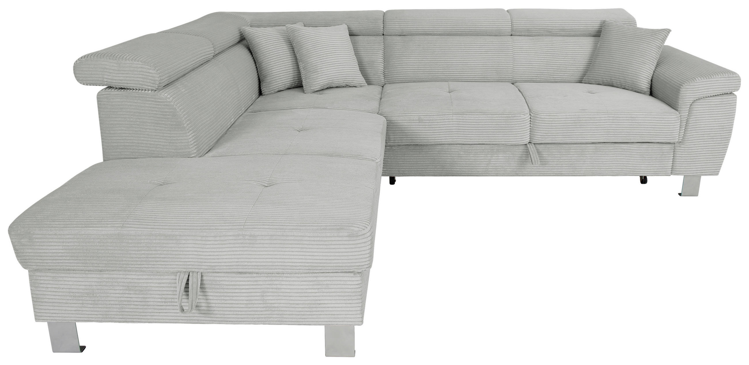 ECKSOFA inkl. Funktionen Grau Cord  - Silberfarben/Grau, Design, Textil/Metall (226/257cm) - Xora