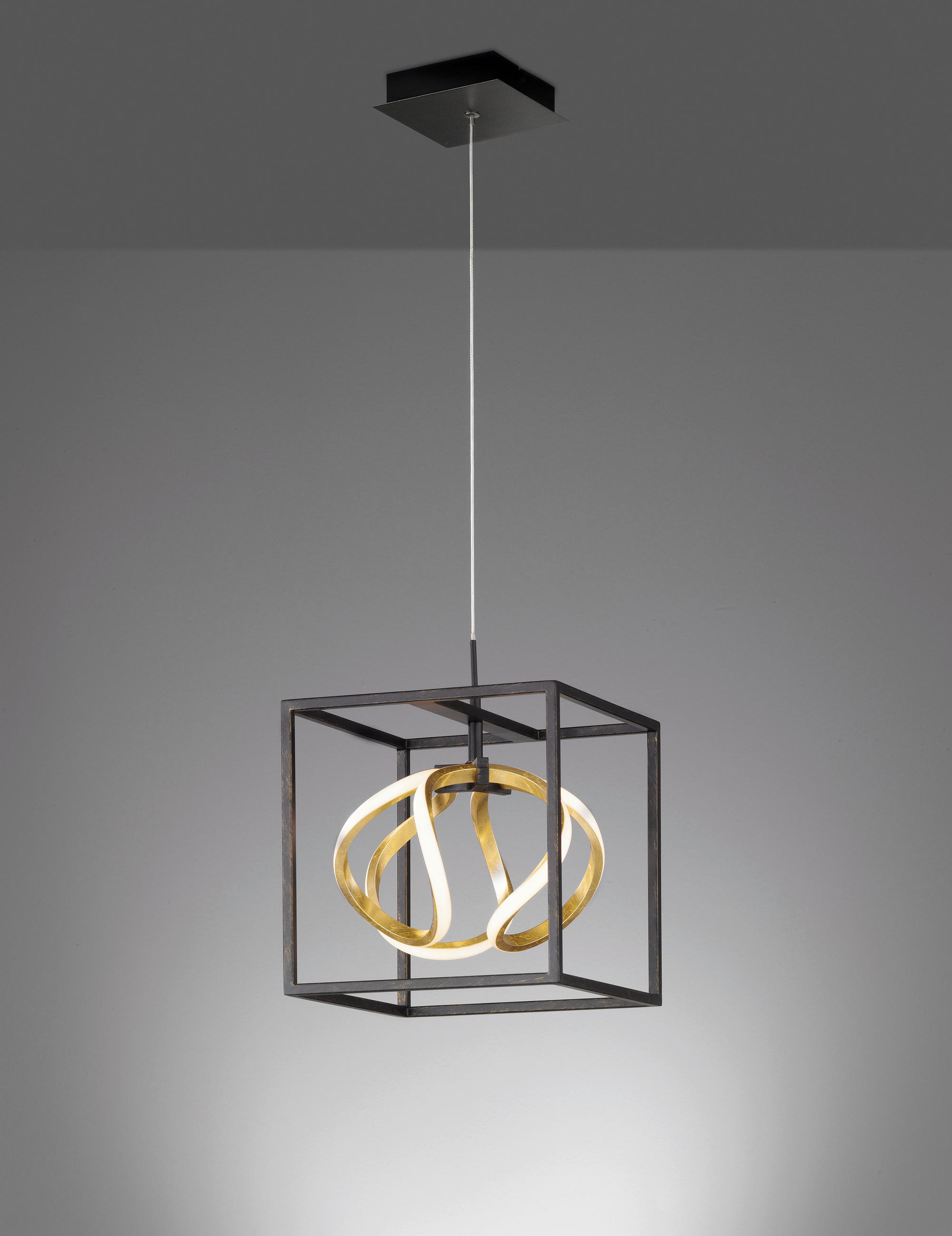LAMPĂ SUSPENDATĂ CU LED  - auriu/negru, Design, metal (27/27cm)