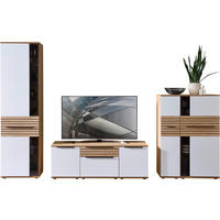 WOHNWAND  in Weiß, Eichefarben  330/215/45 cm  - Eichefarben/Schwarz, KONVENTIONELL, Glas/Holzwerkstoff (330/215/45cm) - Venda