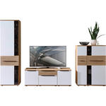 WOHNWAND  in Weiß, Eichefarben  330/215/45 cm  - Eichefarben/Schwarz, KONVENTIONELL, Glas/Holzwerkstoff (330/215/45cm) - Venda