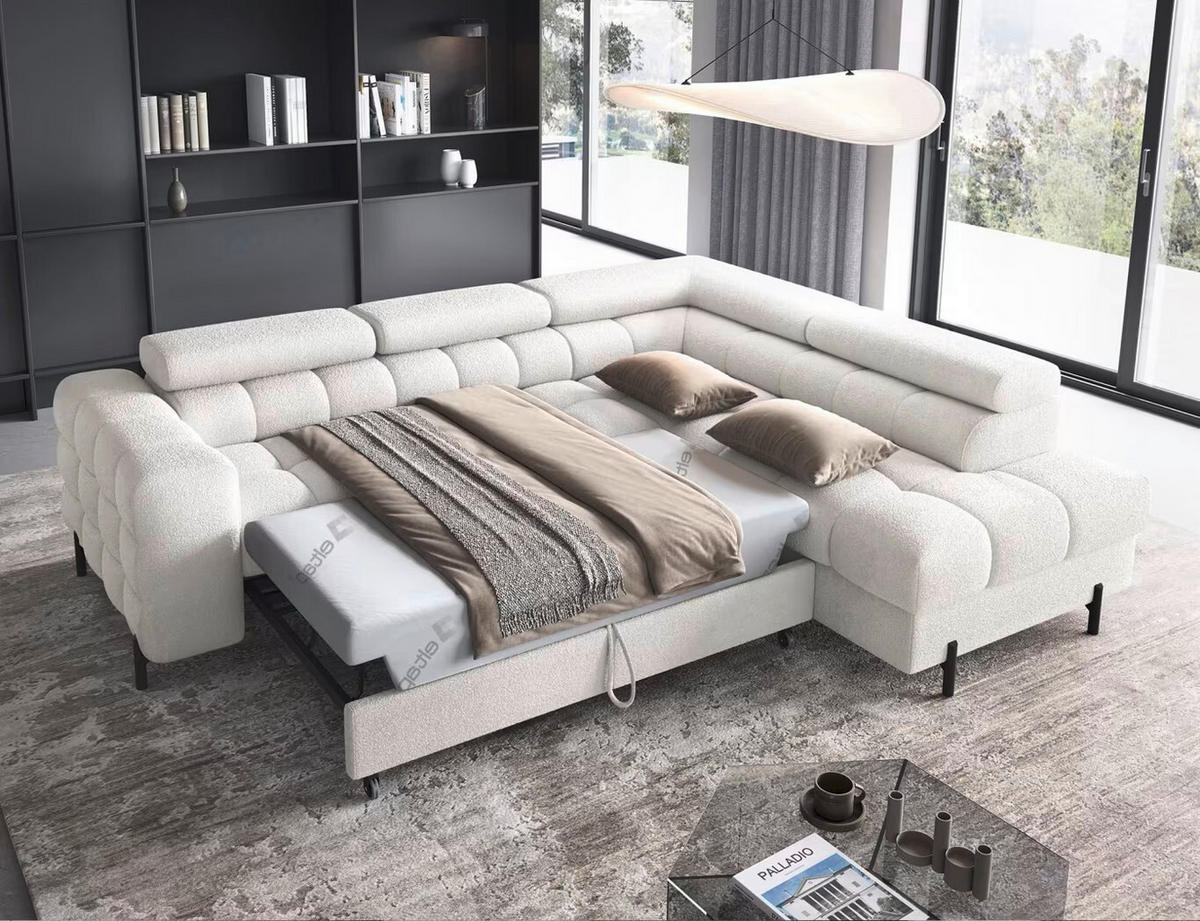 ECKSOFA Weiß Plüsch  - Schwarz/Weiß, Design, Textil/Metall (276/200cm) - MID.YOU