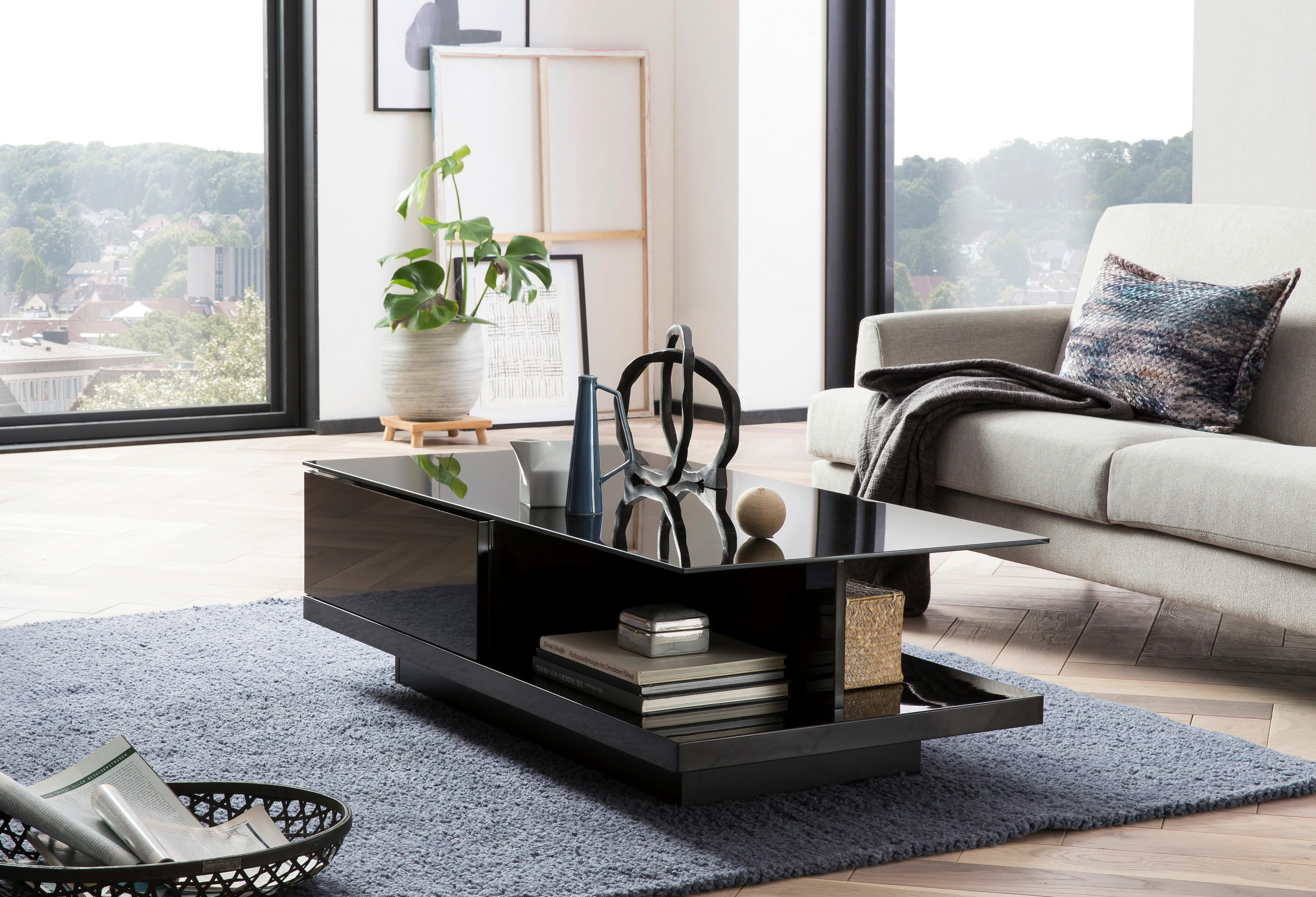 COUCHTISCH Kristallglas 120/60/36 cm rechteckig Schwarz Hochglanz  - Schwarz Hochglanz/Schwarz, Design, Glas/Holzwerkstoff (120/60/36cm) - Livetastic
