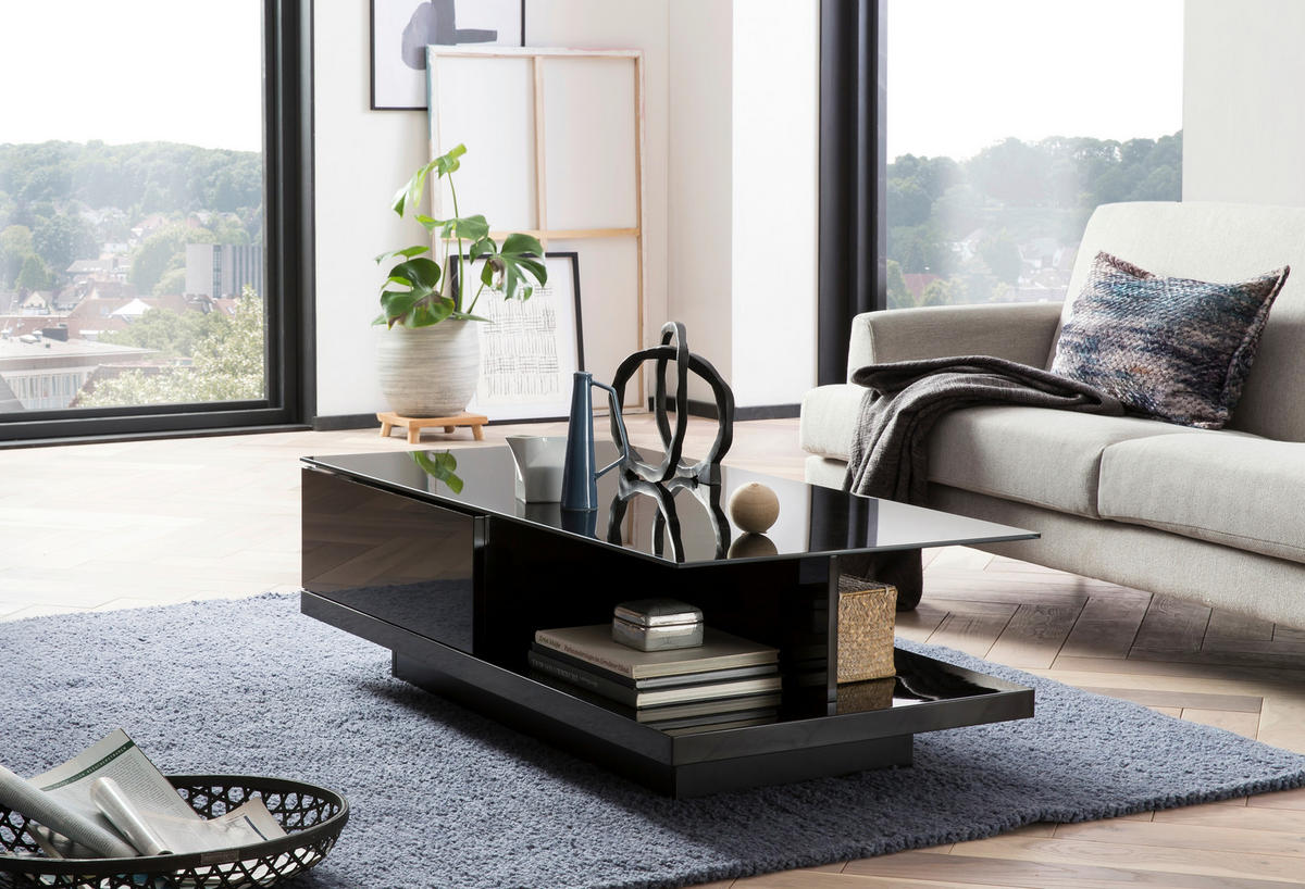 COUCHTISCH Kristallglas 120/60/36 cm rechteckig Schwarz Hochglanz  - Schwarz Hochglanz/Schwarz, Design, Glas/Holzwerkstoff (120/60/36cm) - Livetastic