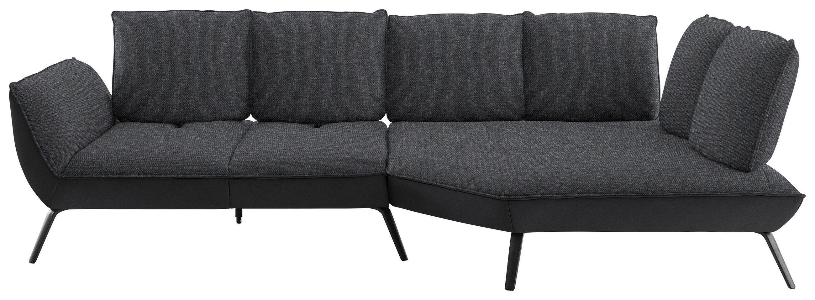 ECKSOFA Anthrazit Flachgewebe Nierenkissen, Rücken echt, Sitztiefenverstellung  - Anthrazit/Schwarz, Design, Textil/Metall (320/169cm) - Moderano