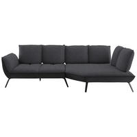 ECKSOFA 320/169 cm  in Flachgewebe Anthrazit Nierenkissen, Rücken echt, Sitztiefenverstellung  320/169 cm  - Anthrazit/Schwarz, Design, Textil/Metall (320/169cm) - Moderano