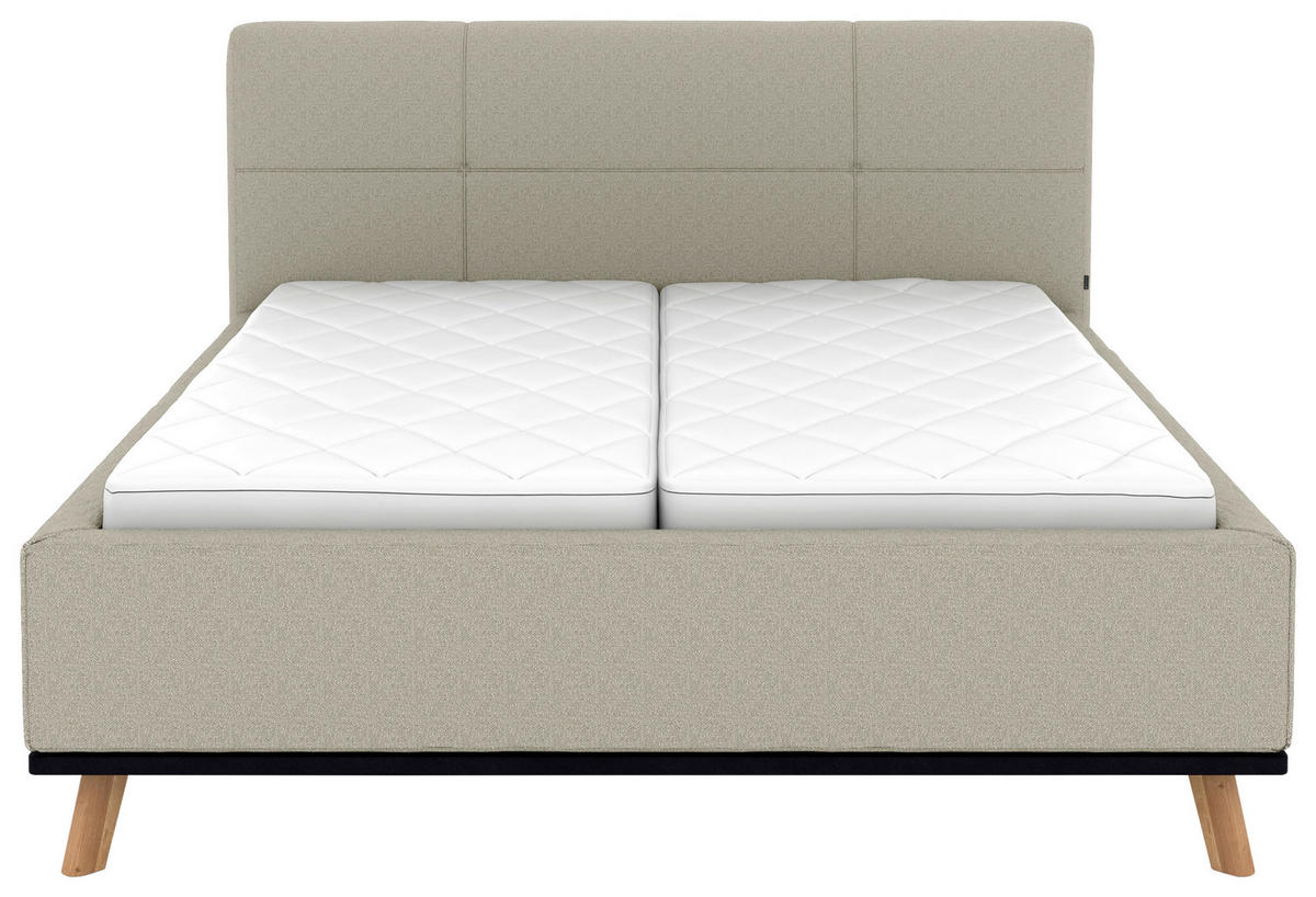 POLSTERBETT 160/200 cm,  in Hellgrau, Matratze, Lattenrost, Bettkasten, H2 + H3 = mittel + fest  - Eichefarben/Hellgrau, Design, Holz/Textil (160/200cm) - Musterring