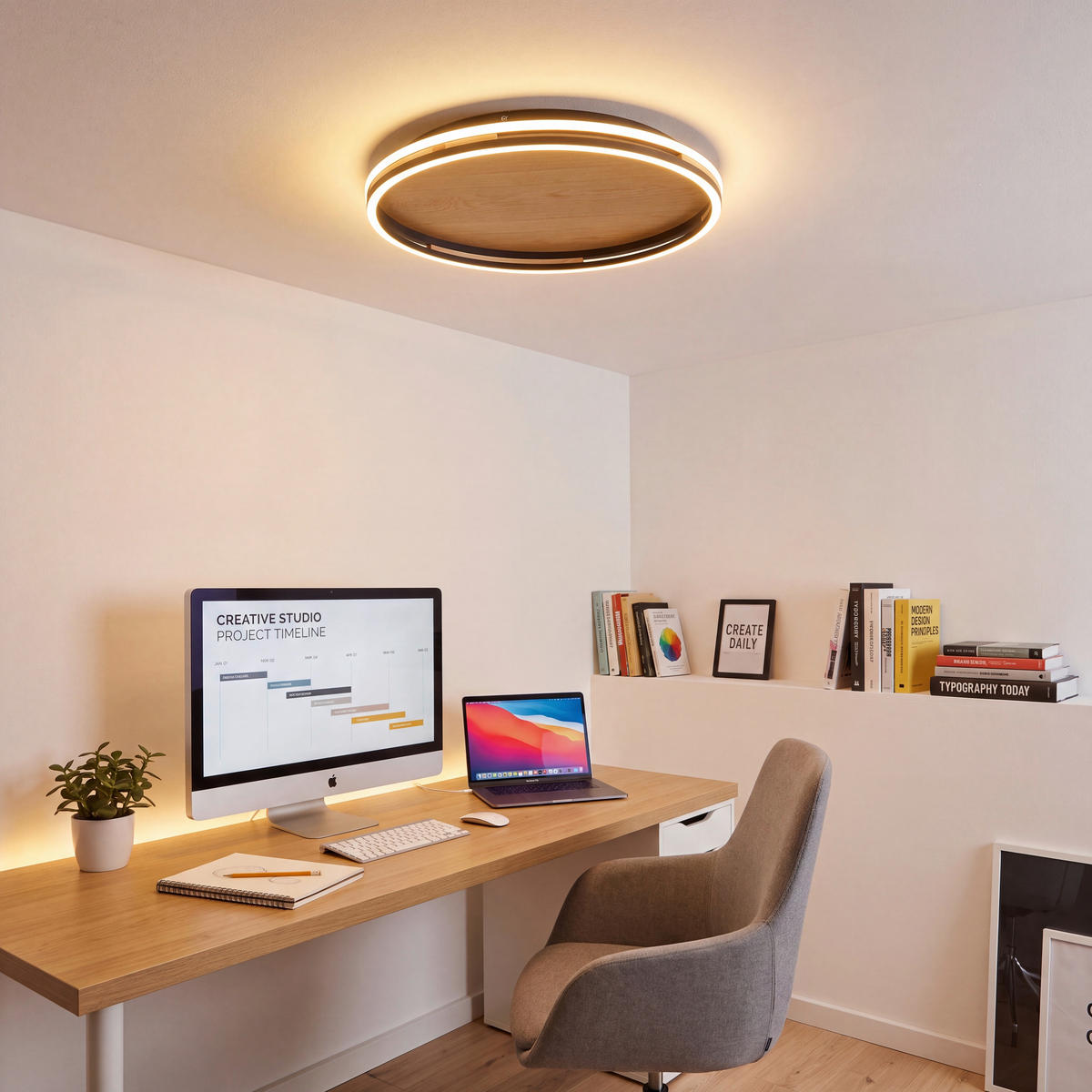 STROPNA LED-SVETILKA  Sveja   2700-5000 K   - barve hrasta, Natur, kovina/umetna masa (55/55/8cm)