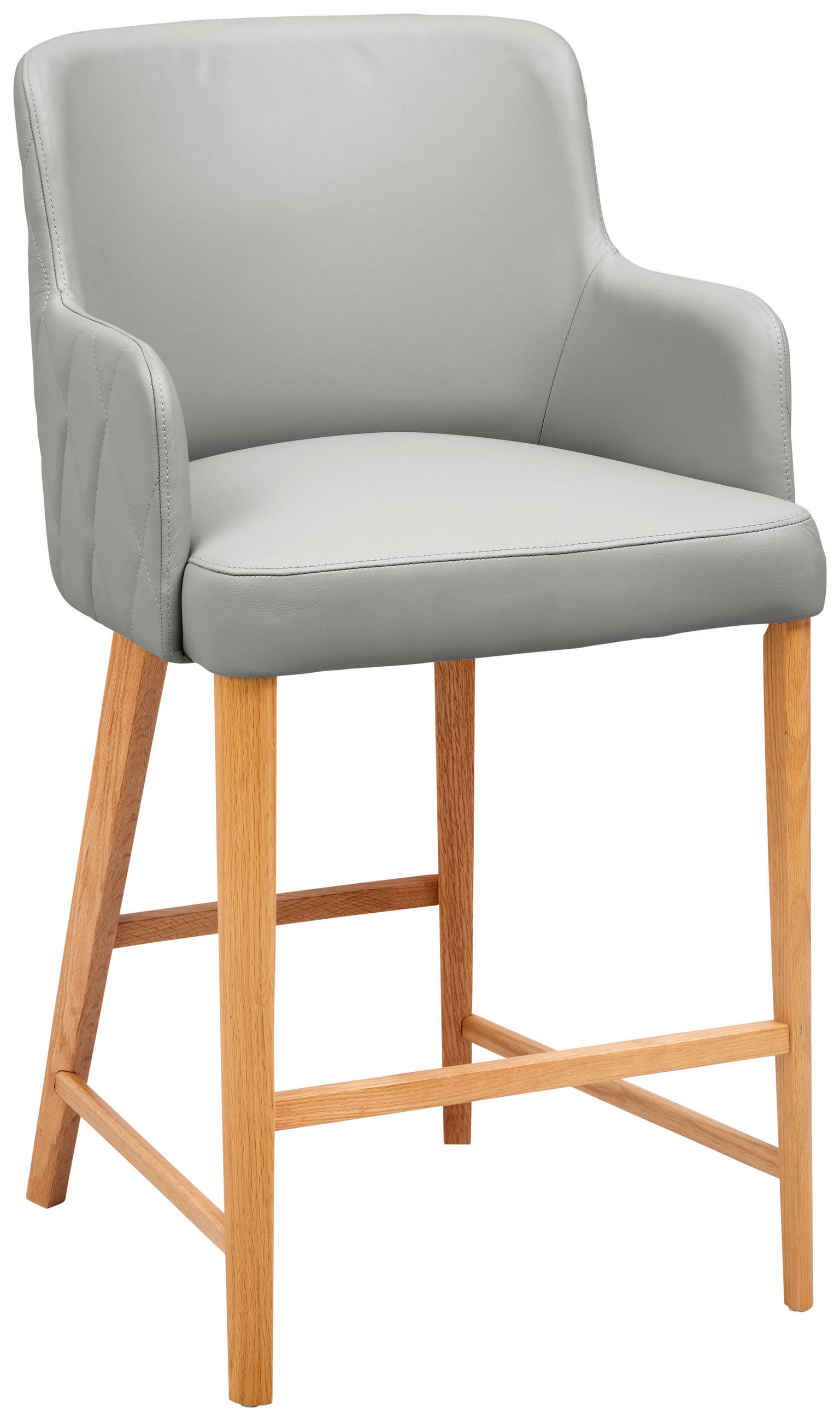 BARHOCKER Echtleder Eiche Hartholz  - KONVENTIONELL, Leder/Holz (57/97/60cm) - Livetastic