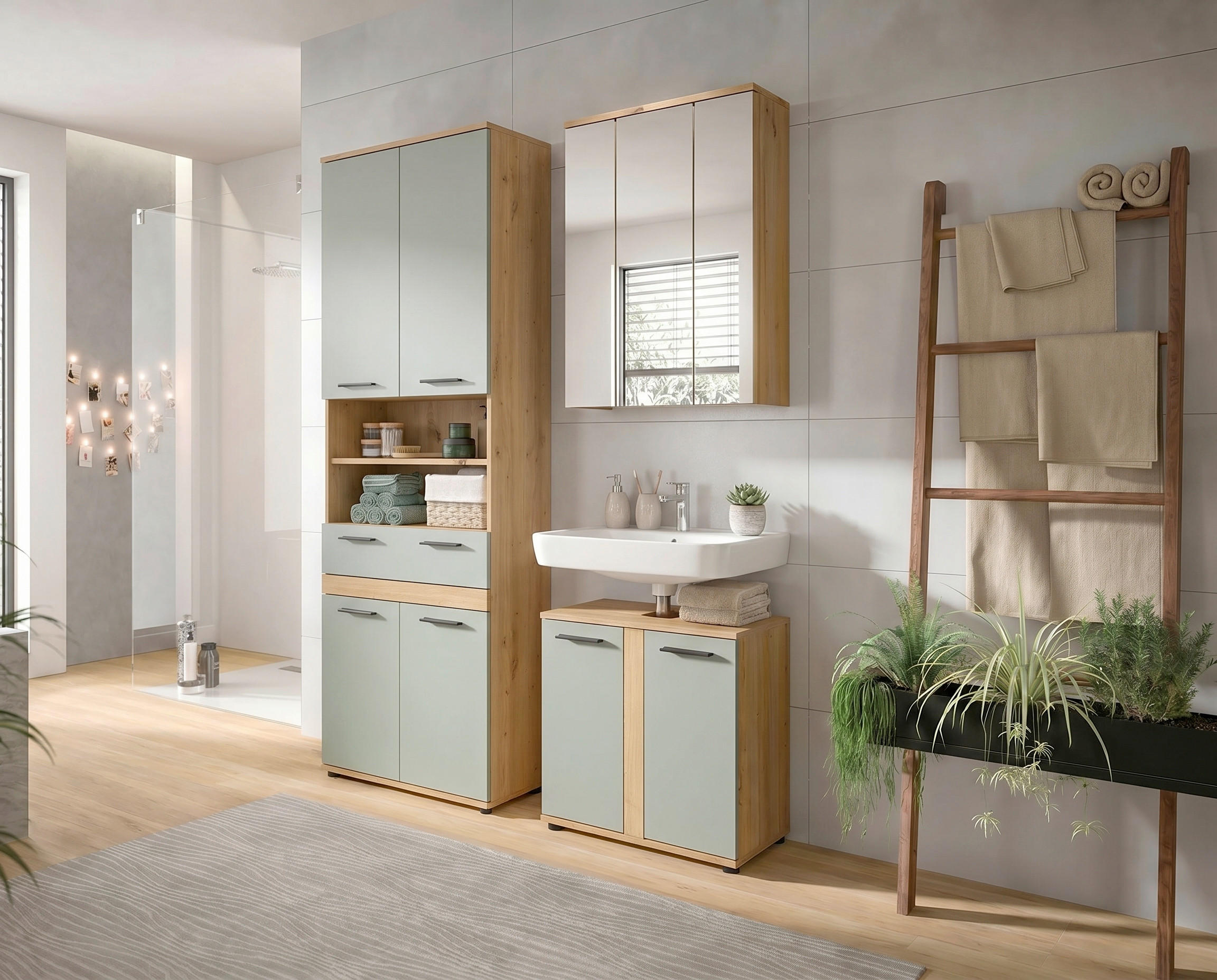 BADRUM 145 cm  - svart/ek Artisan, Trend, trämaterial/glas (145cm) - MID.YOU
