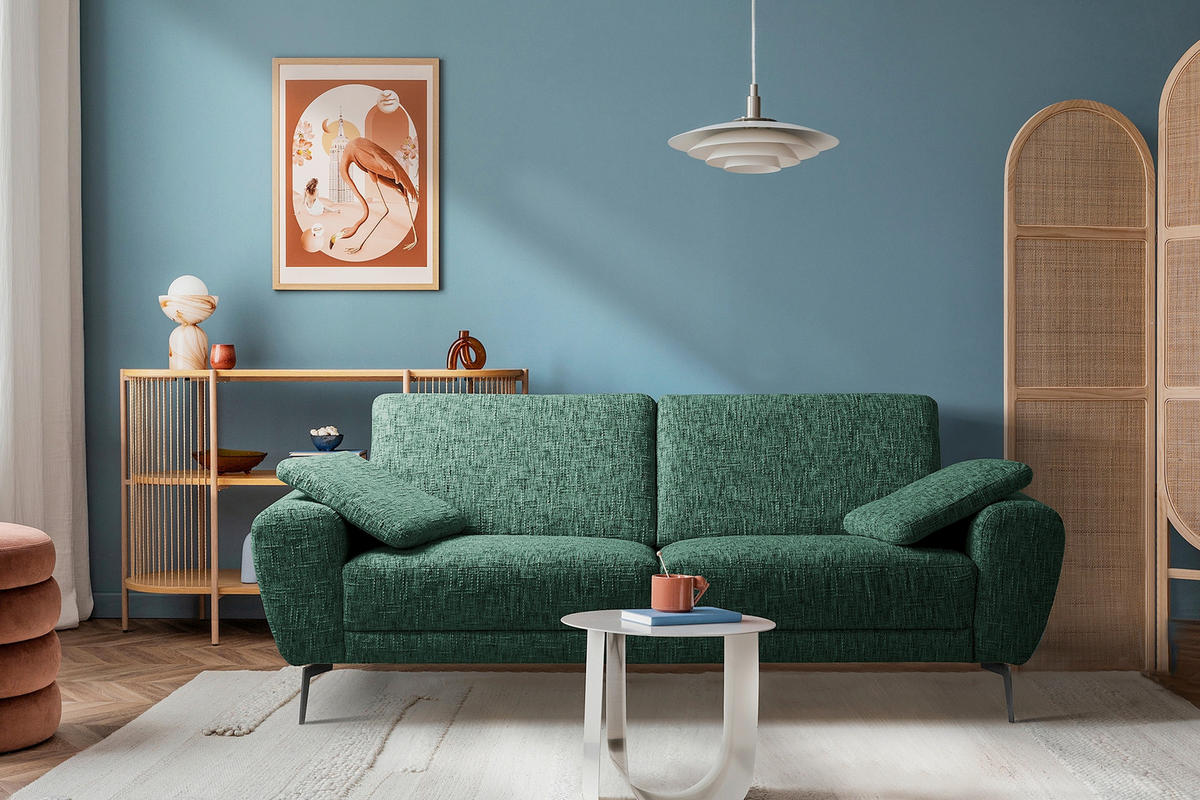 3-SITZER-SOFA Webstoff Grün  - Schwarz/Grün, Design, Textil/Metall (187/85/92cm) - Livetastic