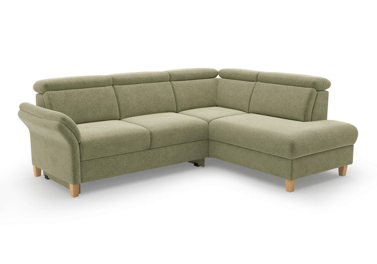 ECKSOFA GLENDALE E Hellgrün Flachgewebe  - Eichefarben/Hellgrün, KONVENTIONELL, Holz/Textil (247/193cm) - Sit & More