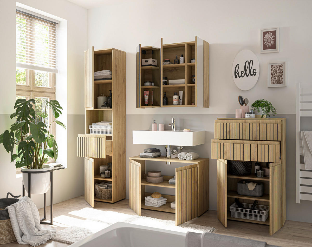 WASCHBECKENUNTERSCHRANK 80/57/36 cm  - chêne artisan/noir, Modern, matière synthétique/matériau de bois (80/57/36cm) - MID.YOU