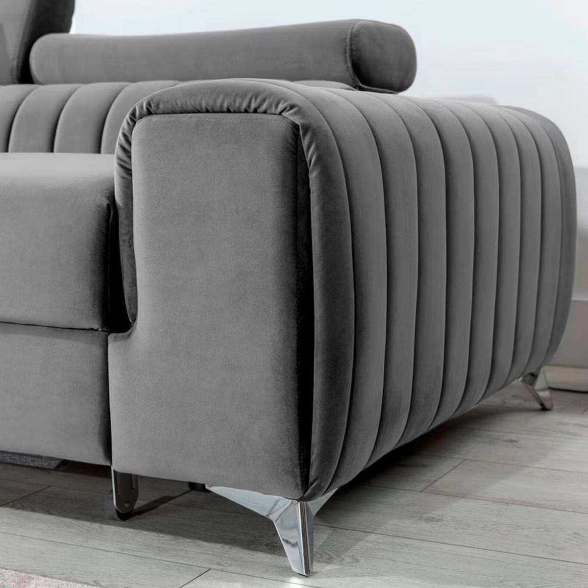 ECKSOFA in Samt Grau  205/278 cm  - Silberfarben/Grau, Design, Textil/Metall (205/278cm) - MID.YOU