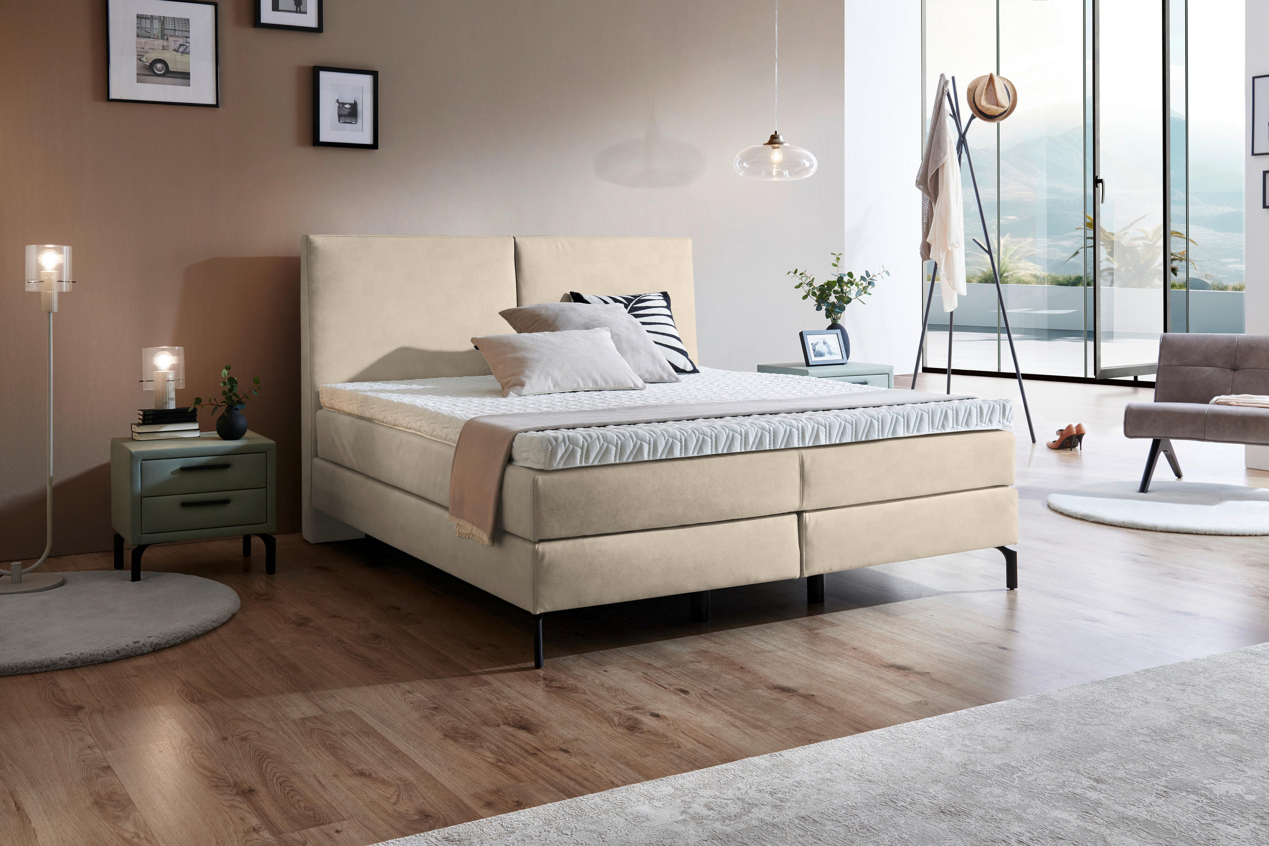 BOXSPRINGBETT 200/200 cm  in Beige  - Beige/Schwarz, KONVENTIONELL, Textil/Metall (200/200cm) - Dieter Knoll