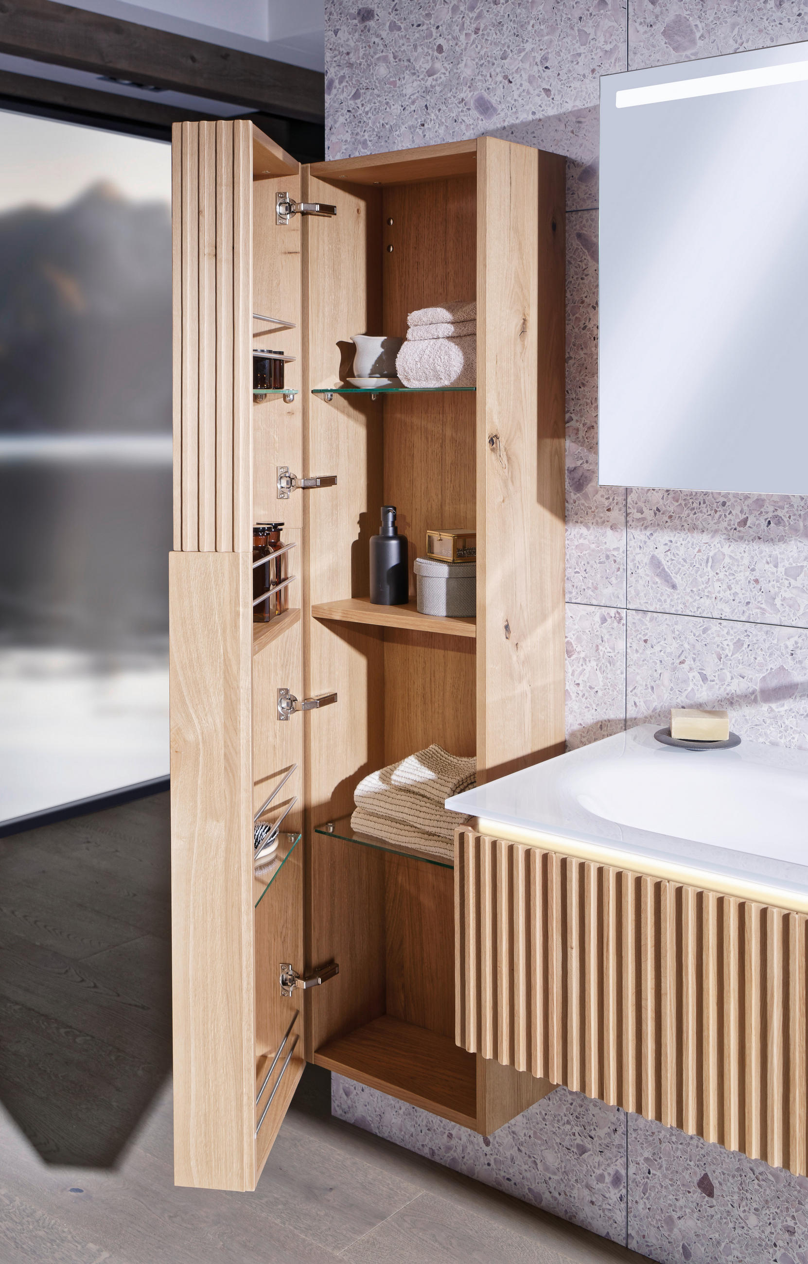 HOCHSCHRANK 39,8/160/36 cm  - Eichefarben, Natur, Glas/Holz (39,8/160/36cm) - Voglauer