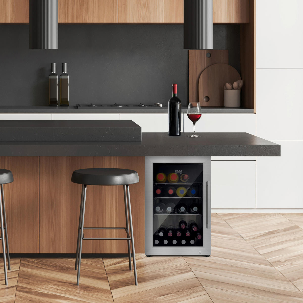 GETRÄNKEKÜHLSCHRANK 43/67,5/55,5 cm  - Edelstahlfarben, Basics, Glas/Metall (43/67,5/55,5cm) - CASO Design