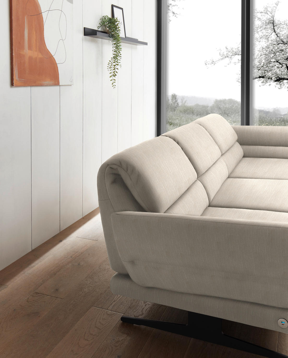 ECKSOFA in Flachgewebe Magnolie  - Magnolie/Schwarz, Design, Textil/Metall (279-327/176-217cm) - Dieter Knoll