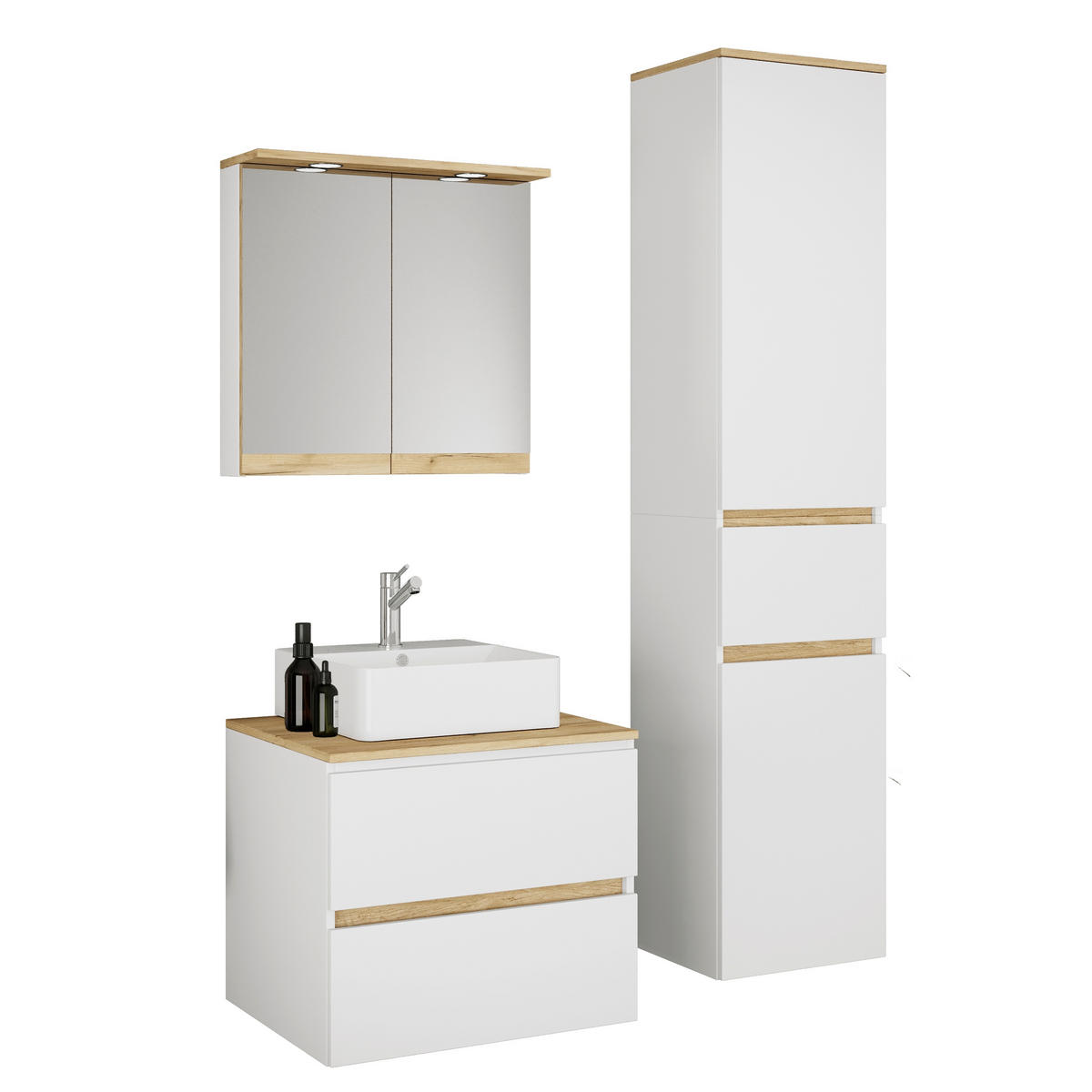 BADEZIMMER 4-teilig  in 90 cm  - Honigeiche/Weiß, Trend, Keramik/Holzwerkstoff (90cm) - MID.YOU