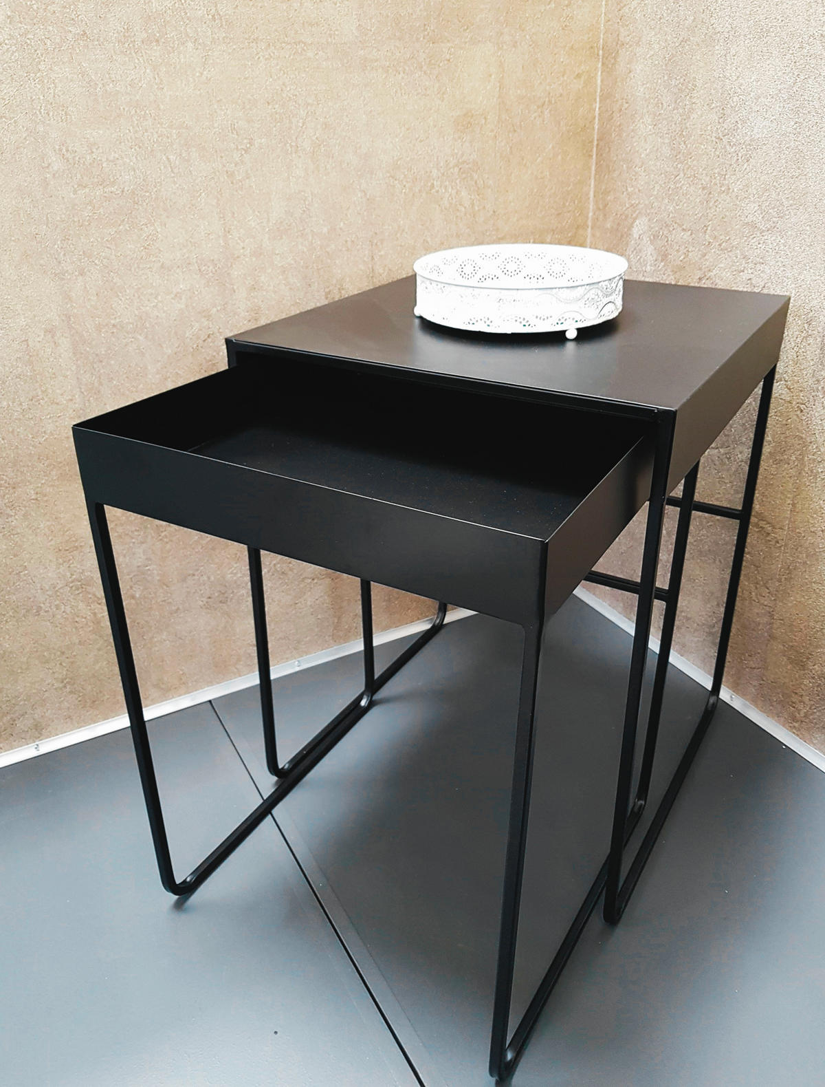 SIDOBORD SET i metall 39-42/39-42/51-54 cm  - svart, Design, metall (39-42/39-42/51-54cm)