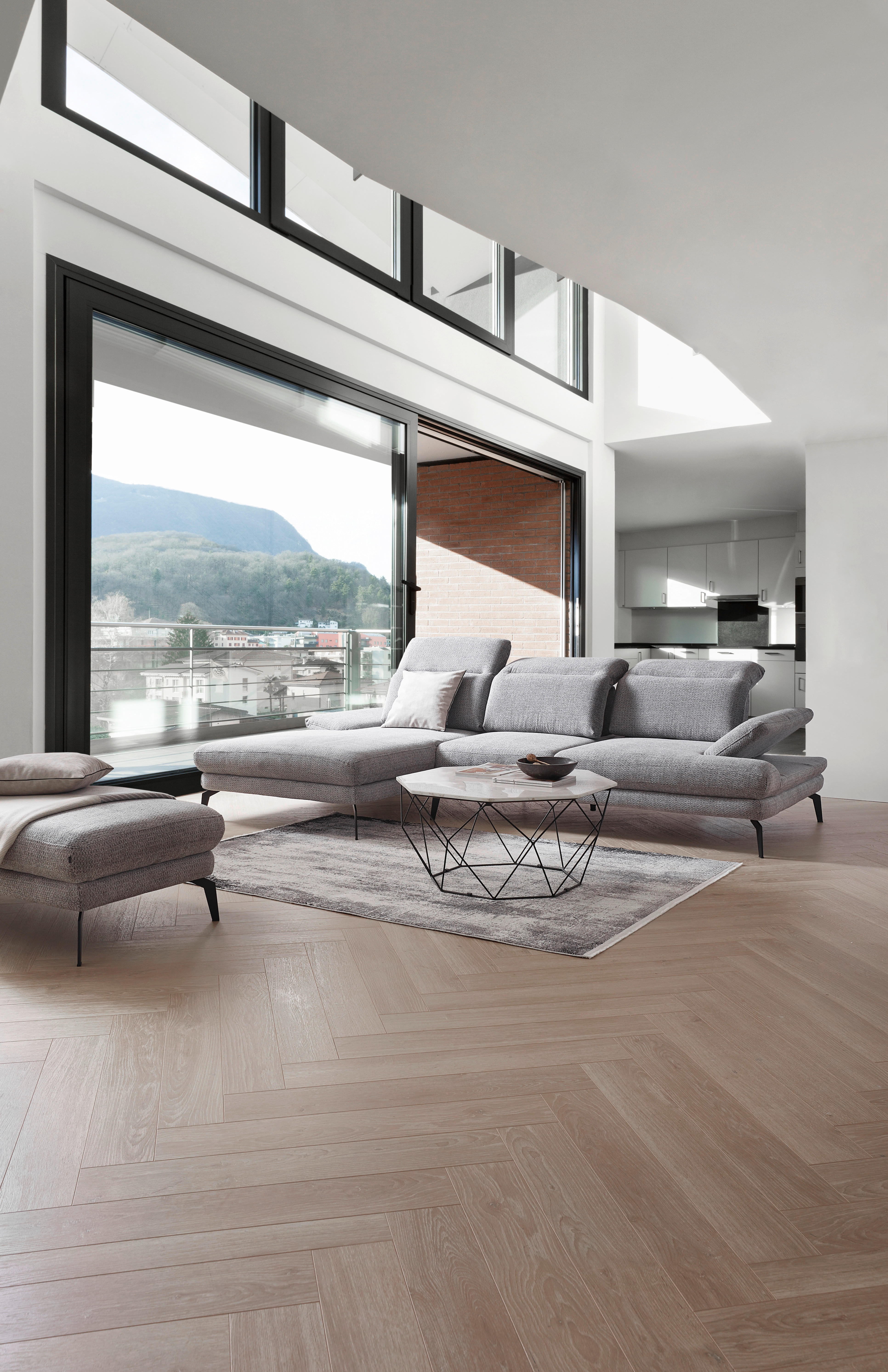 ECKSOFA Grau Chenille  - Schwarz/Grau, Design, Textil/Metall (180/289cm) - Stylife