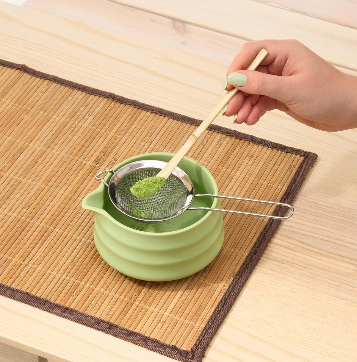 MATCHA-SET - Edelstahlfarben/Braun, Basics, Holz/Keramik (22/14/8cm) - GOURMETMAXX