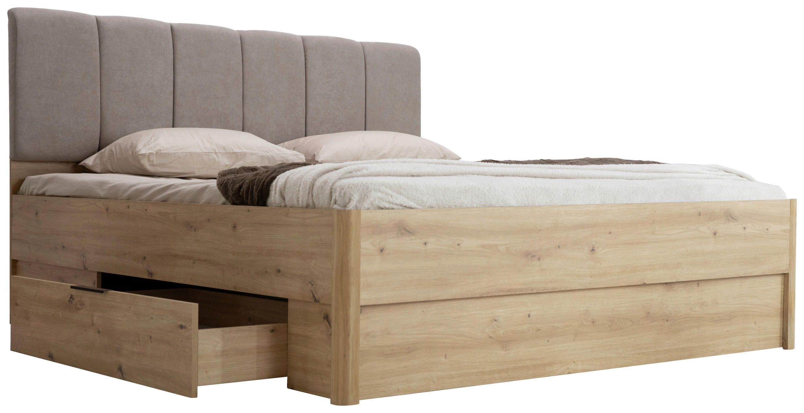 BETT 140/200 cm in Eiche Artisan - Taupe/Eiche Artisan, KONVENTIONELL (140/200cm) - Boxxx