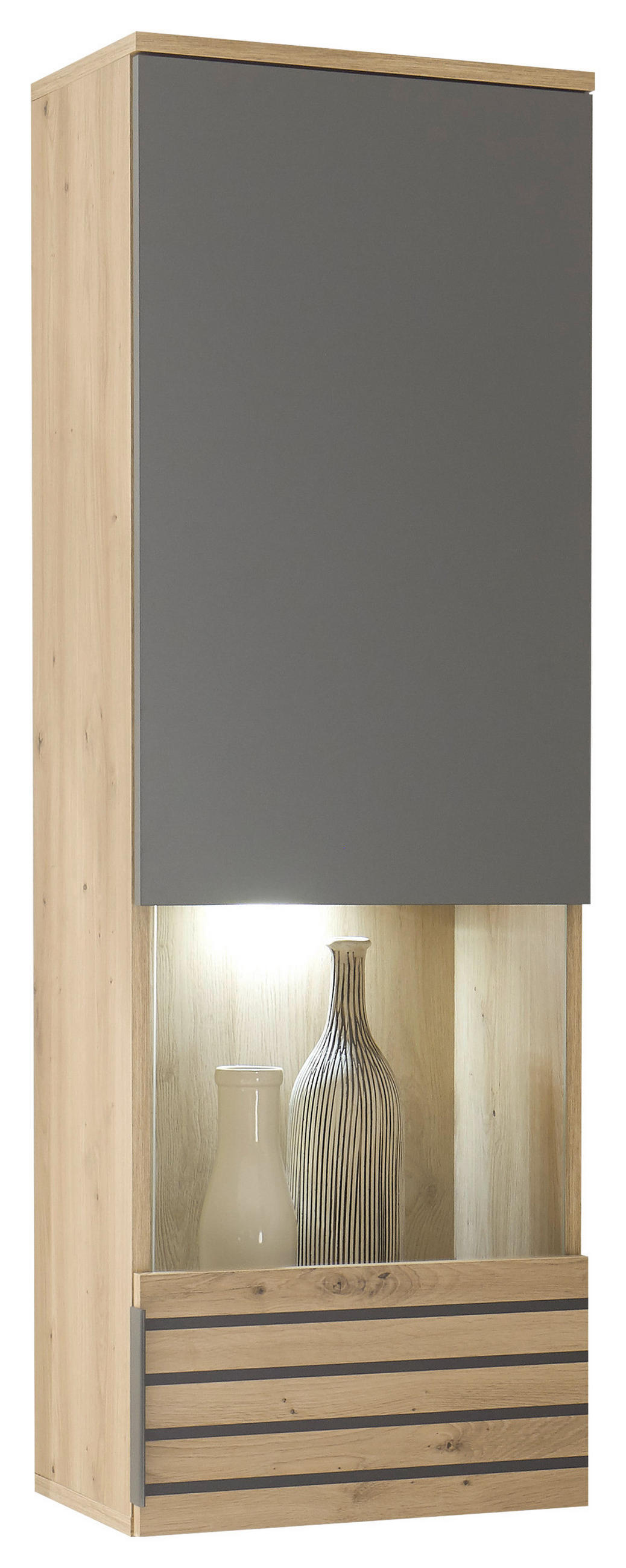 HÄNGEVITRINE in Eiche Artisan, Grau  - Eiche Artisan/Grau, Design, Glas/Holzwerkstoff (40/122/30cm) - MID.YOU