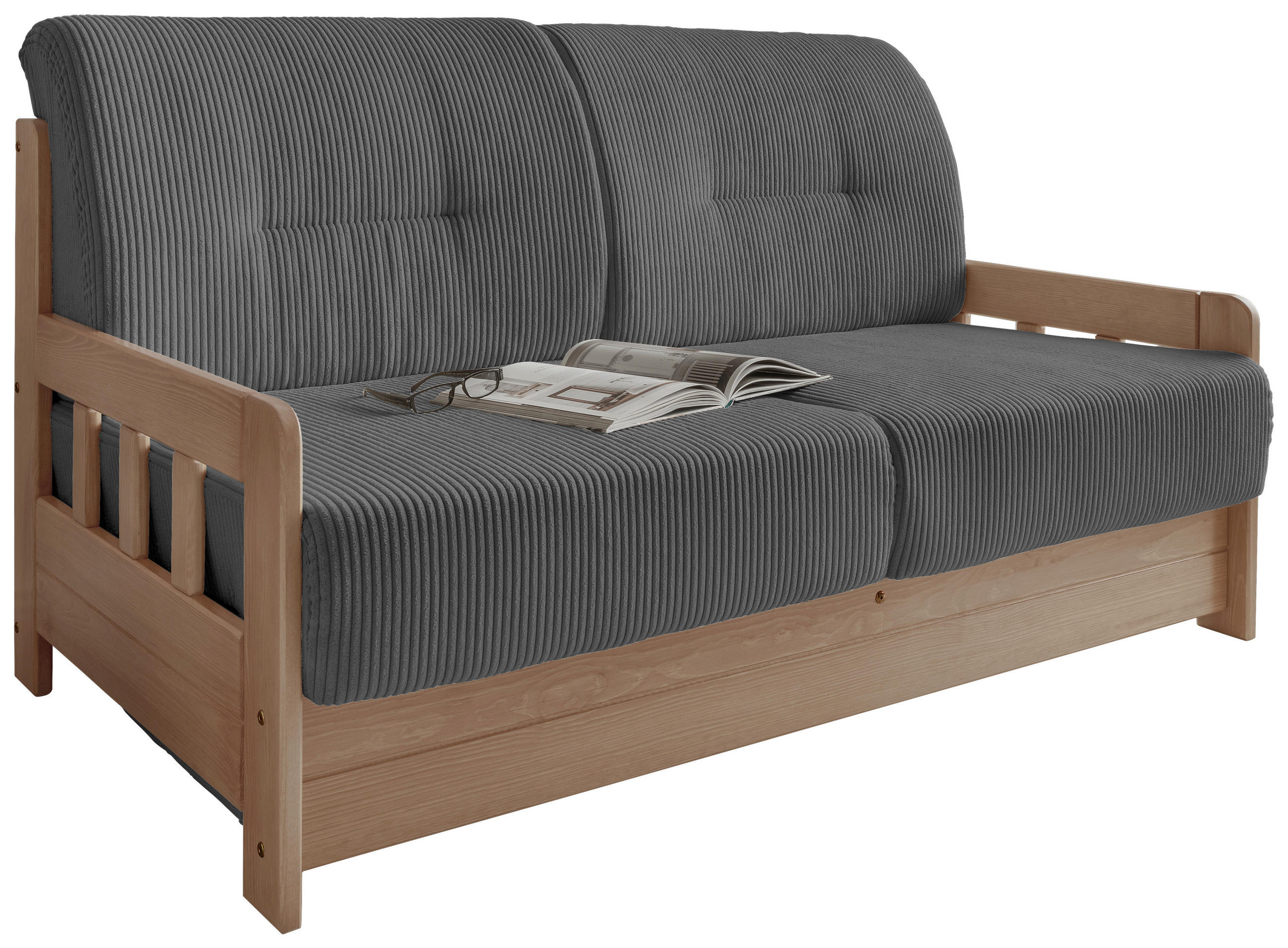 SCHLAFSOFA  in Cord Grau, Naturfarben  - Naturfarben/Grau, MODERN, Holz/Textil (154/88/90cm) - Livetastic