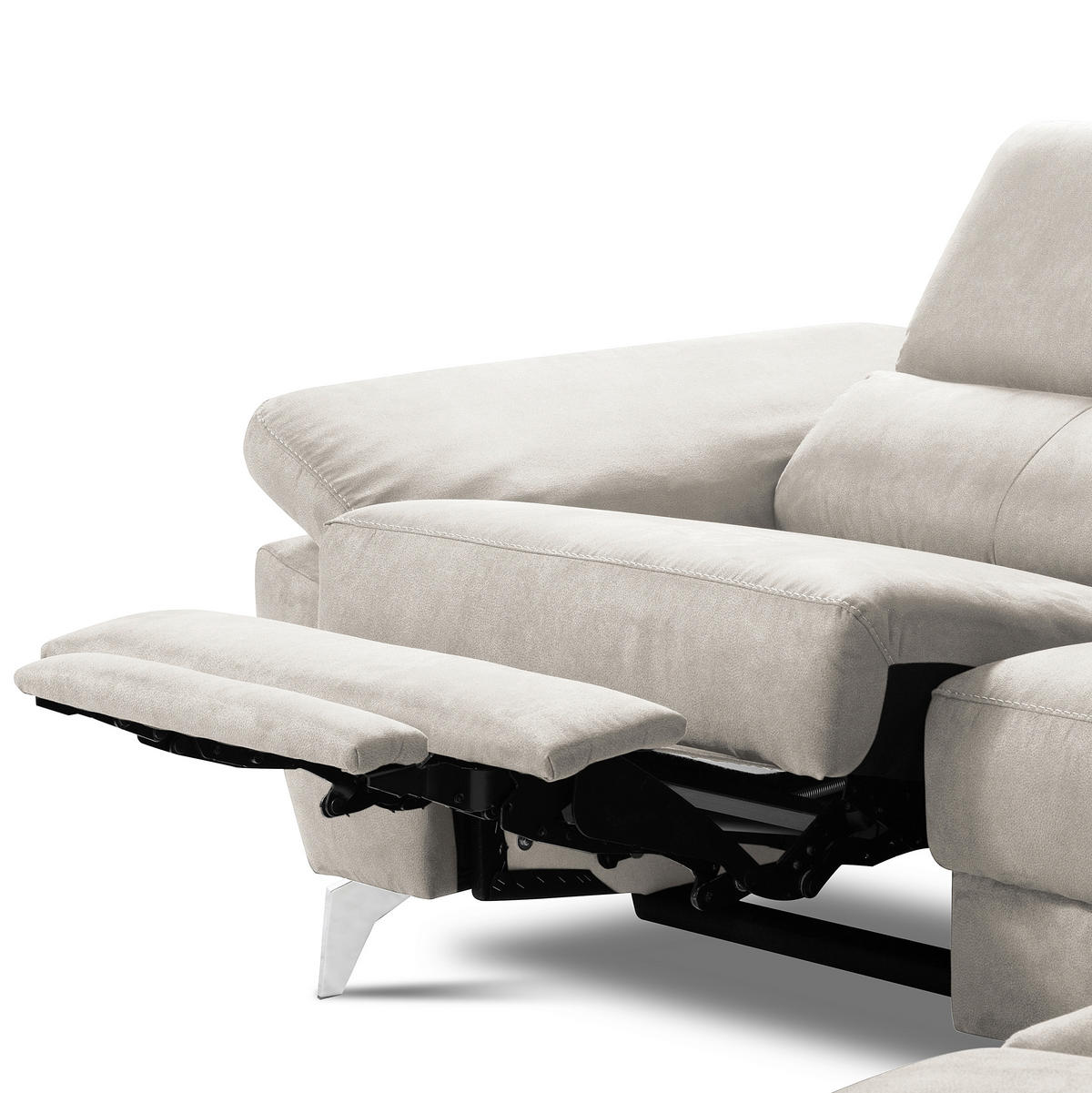 ECKSOFA SONO in Lederlook Hellgrau Armteilverstellung, Kopfteilverstellung  265/210 cm  - Chromfarben/Hellgrau, Design, Textil/Metall (265/210cm) - Livetastic