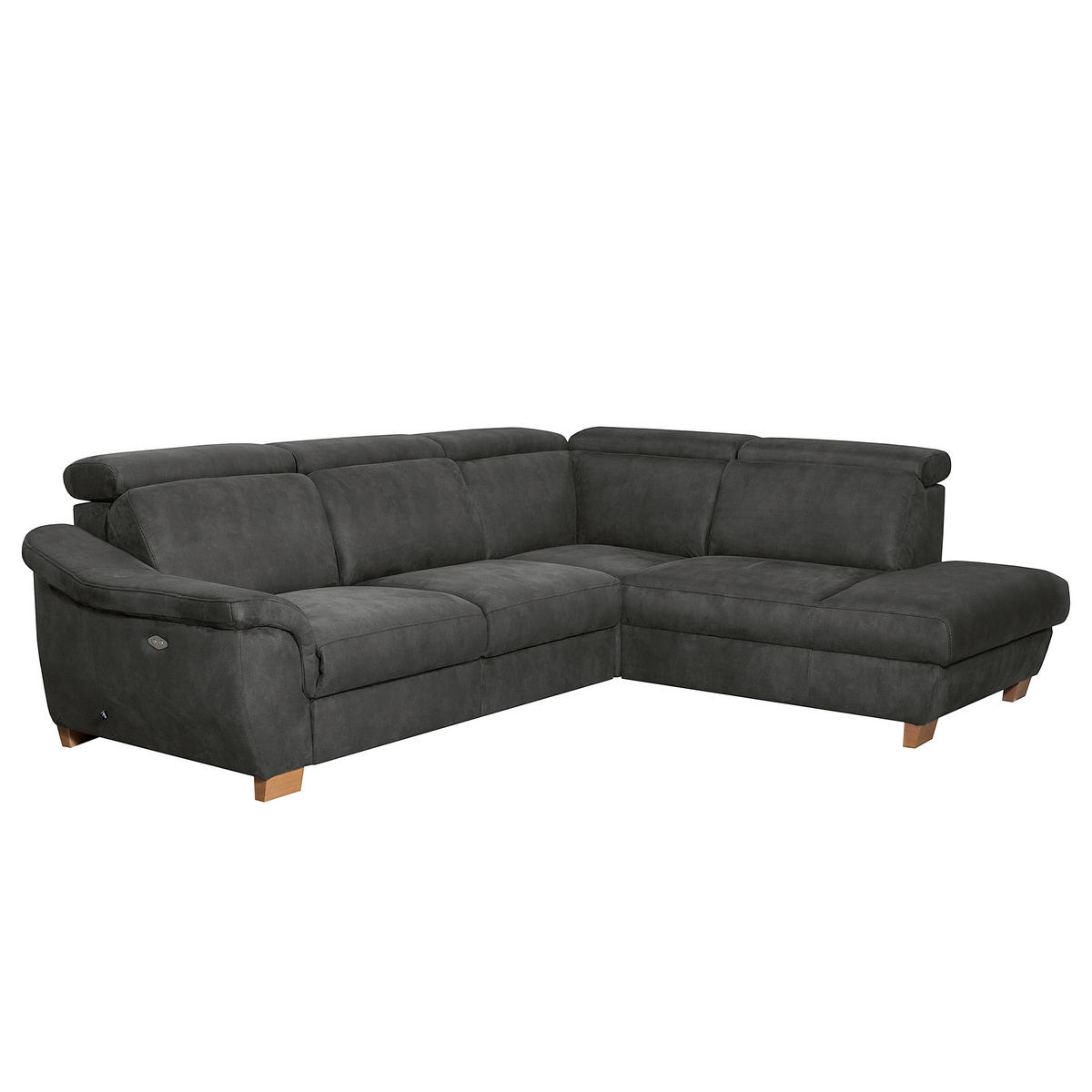 ECKSOFA Mikrofaser Anthrazit  - Anthrazit/Naturfarben, Design, Holz/Textil (276/238cm) - Livetastic