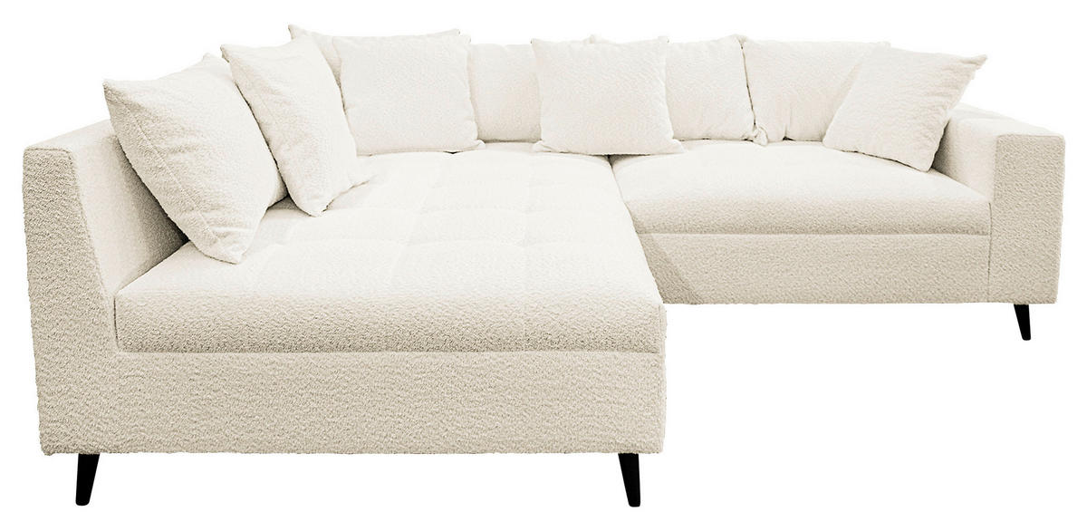 Ecksofa inkl. Hocker Weiß Bouclé  - Schwarz/Weiß, Design, Holz/Textil (174/247cm) - MID.YOU