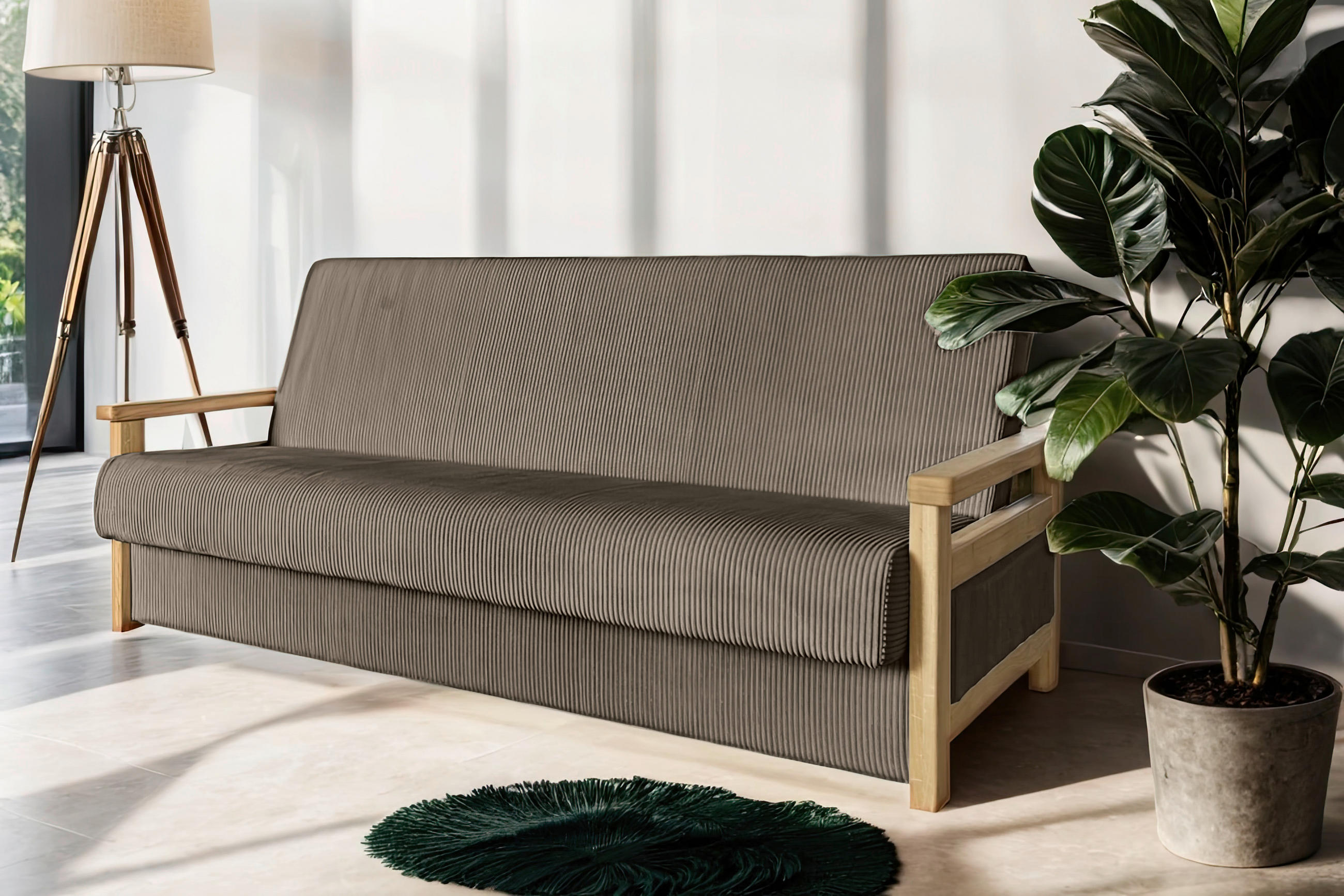BÄDDSOFFA i manchester brun  - brun/naturfärgad, Design, trä/textil (220/90/90cm) - P & B