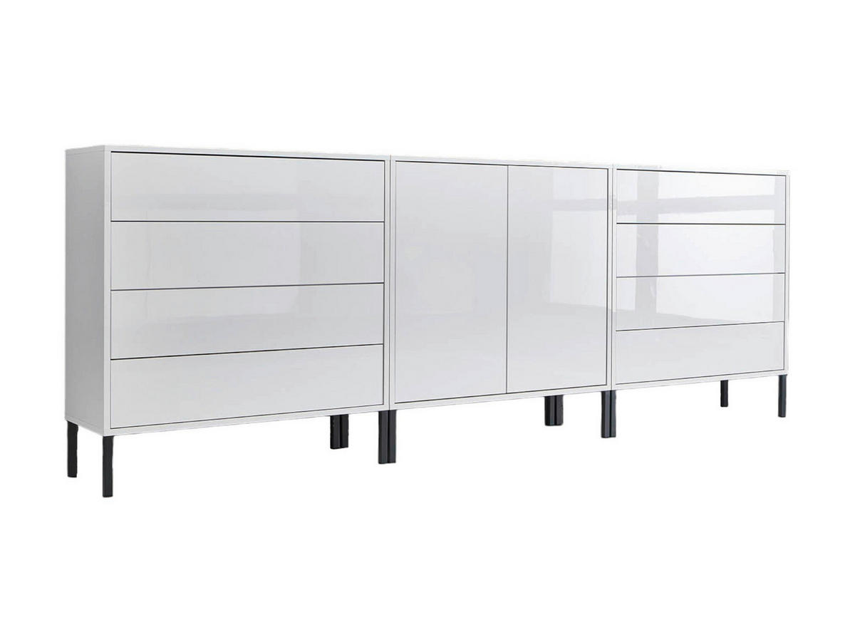 SIDEBOARD Mailand Set 4 + MF  in 237/86/33 cm  - Weiß Hochglanz/Anthrazit, MODERN, Holzwerkstoff/Metall (237/86/33cm) - MID.YOU