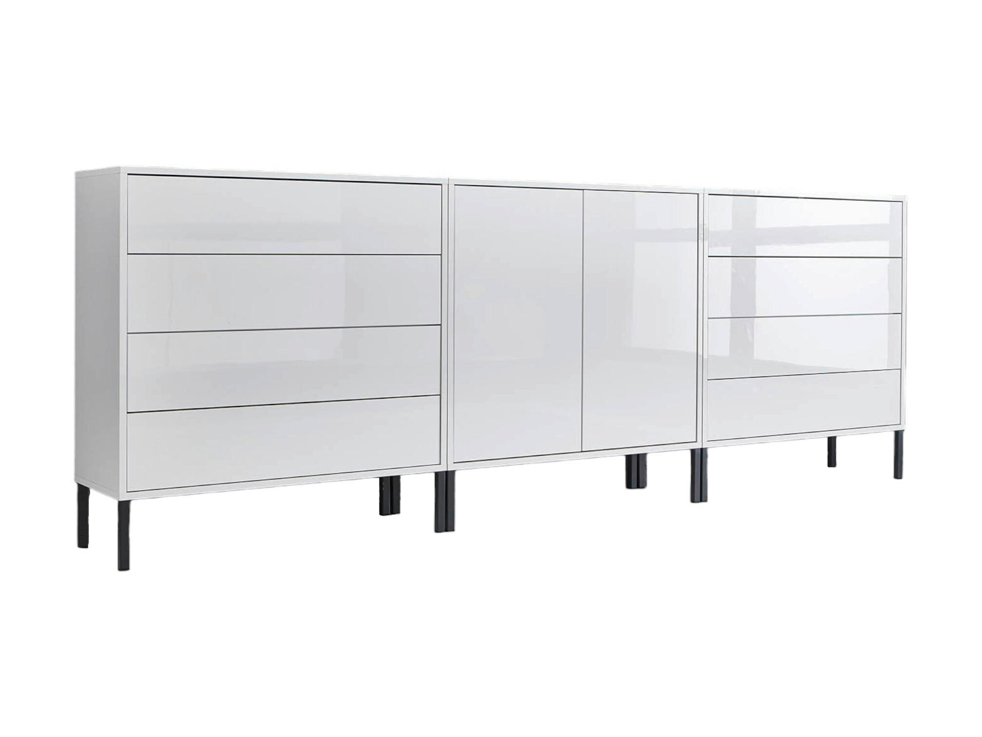 Mid.you Sideboard Mailand Set 4 + MF Weiß, Weiß Hochglanz 237x86x33 cm