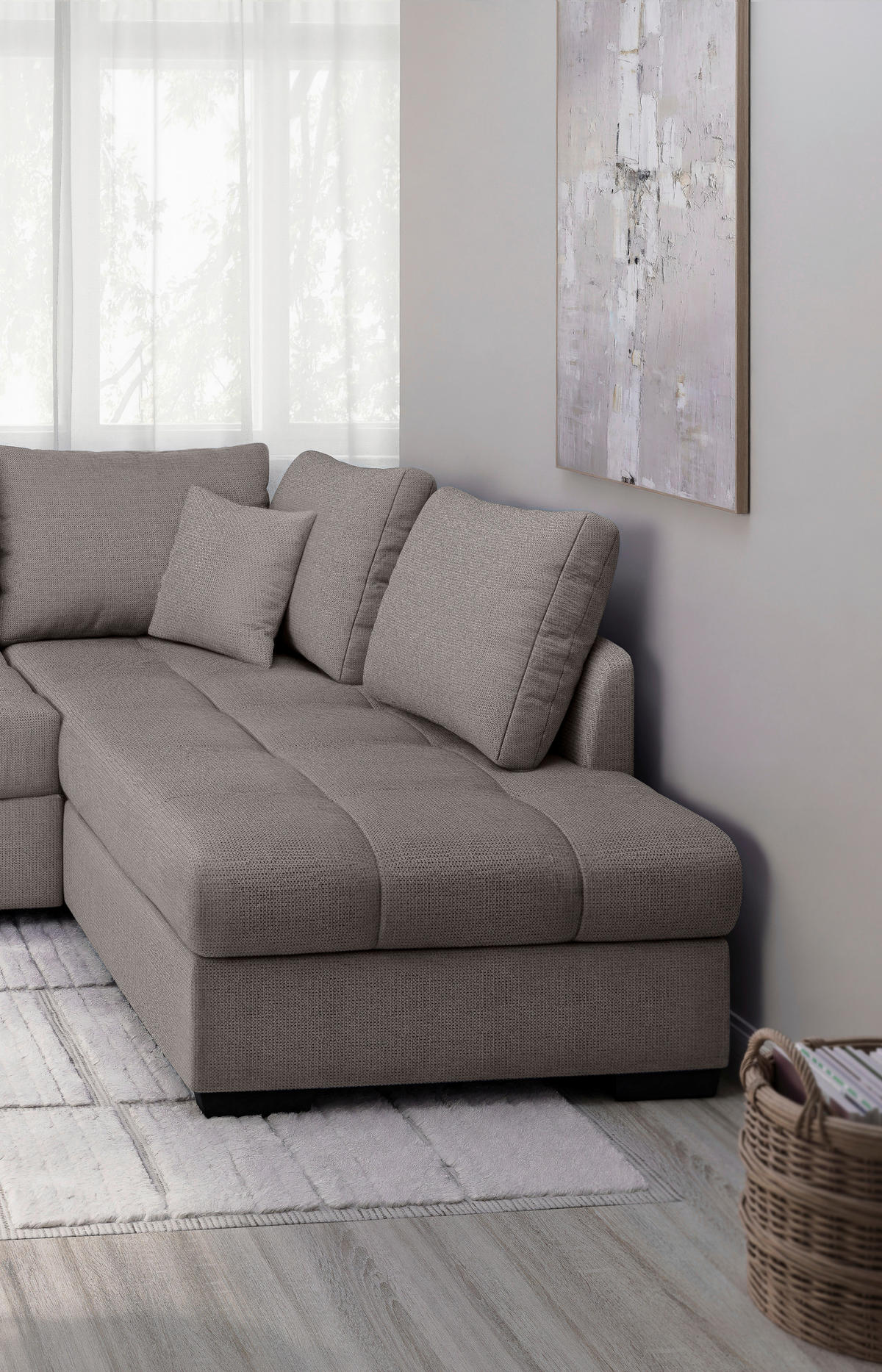 ECKSCHLAFSOFA in Graubraun Textil   - Graubraun/Schwarz, Modern, Holz/Textil (298/202cm) - MID.YOU