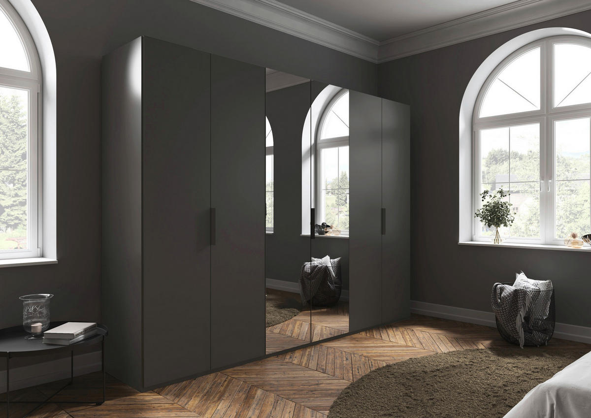 DREHTÜRENSCHRANK 301/235/61 cm,  in Graphitfarben, 6-türig  - Graphitfarben, Basics, Glas/Holzwerkstoff (301/235/61cm) - Novel