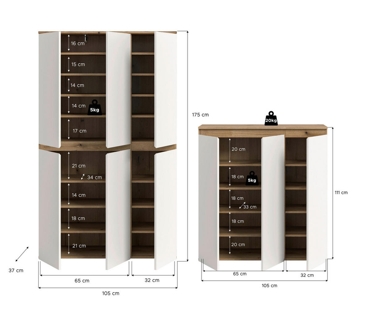GARDEROBENSCHRANK  in 235/175/37 cm  - Eichefarben/Schwarz, Design, Holzwerkstoff/Kunststoff (235/175/37cm) - Livetastic
