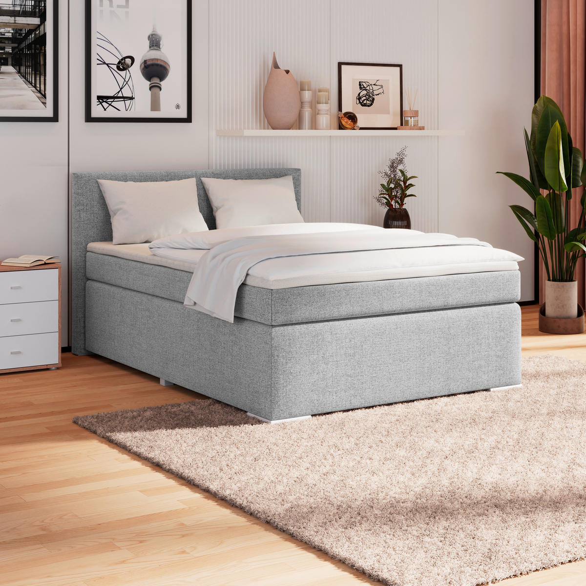 BOXSPRINGBETT 140/200 cm  in Grau  - Alufarben/Grau, Basics, Kunststoff/Textil (140/200cm) - Boxxx