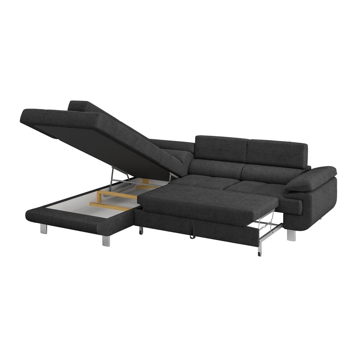 ECKSOFA Drell Graphitfarben  - Blaugrau/Graphitfarben, Modern, Textil/Metall (230/270cm) - MID.YOU