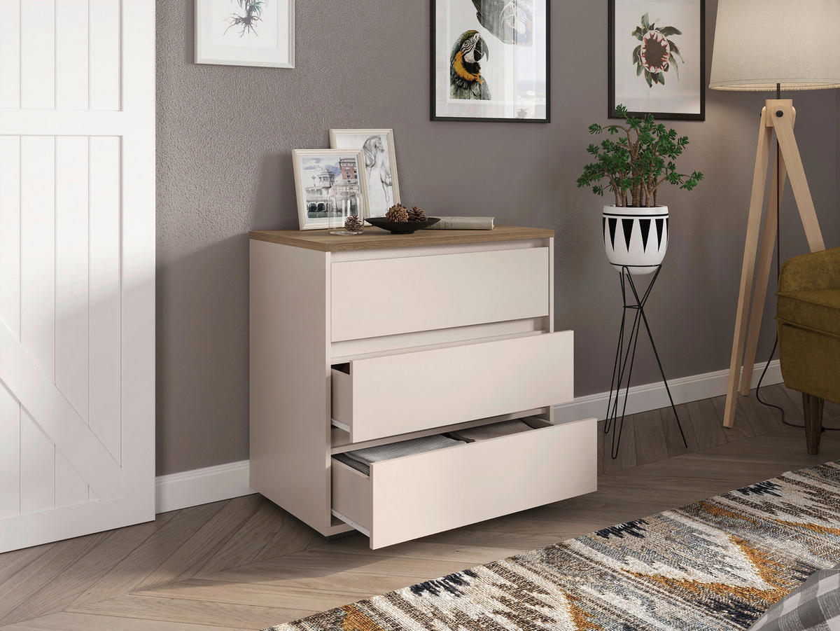 KOMMODE , 80,1/78,8/48 cm, 3 Schublade(n)  - Kaschmir/Eichefarben, Design, Holzwerkstoff/Kunststoff (80,1/78,8/48cm) - Carryhome