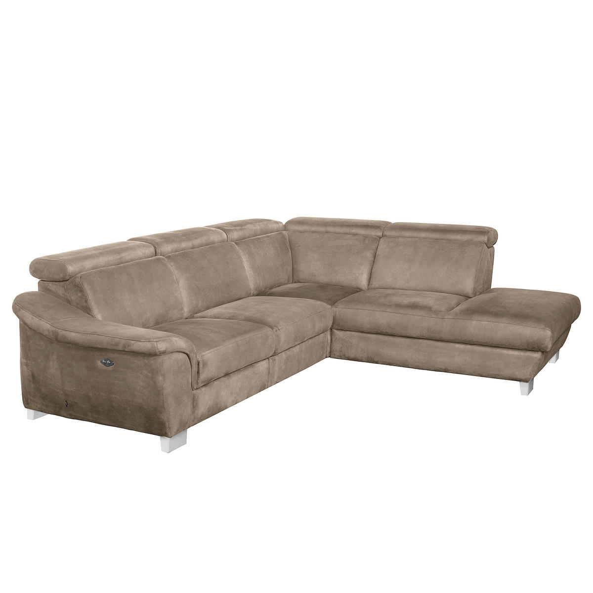 ECKSOFA Taupe Mikrofaser Rücken echt, Relaxfunktion, Kopfteilverstellung  - Taupe/Chromfarben, Design, Textil/Metall (276/238cm) - Livetastic