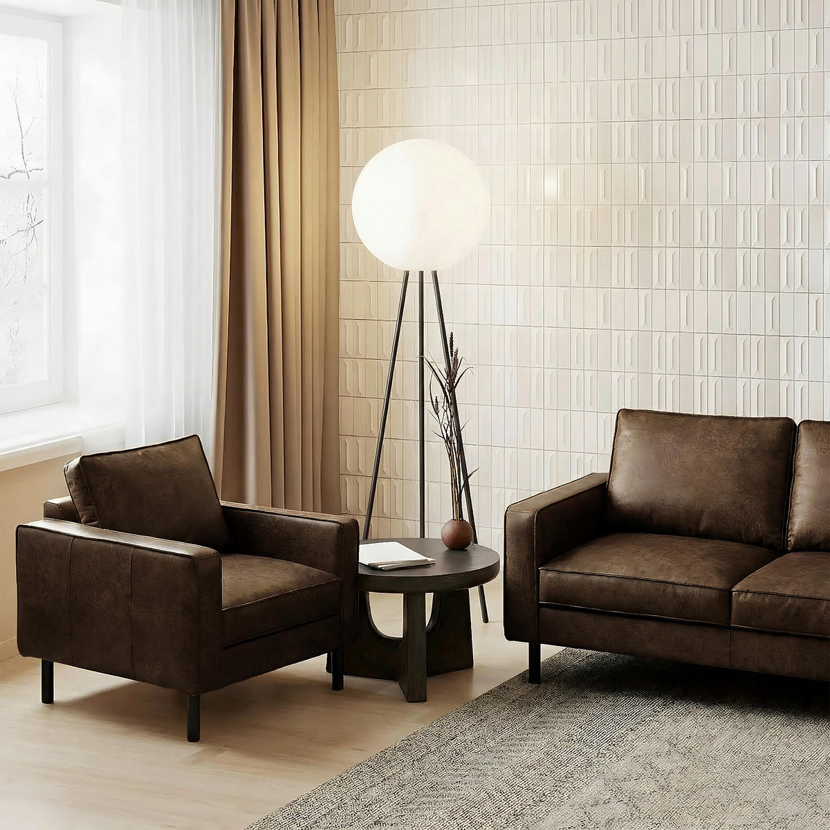 SESSEL in Lederlook Echtleder Dunkelbraun  - Dunkelbraun/Schwarz, Design, Leder/Textil (88/85/92cm) - Livetastic