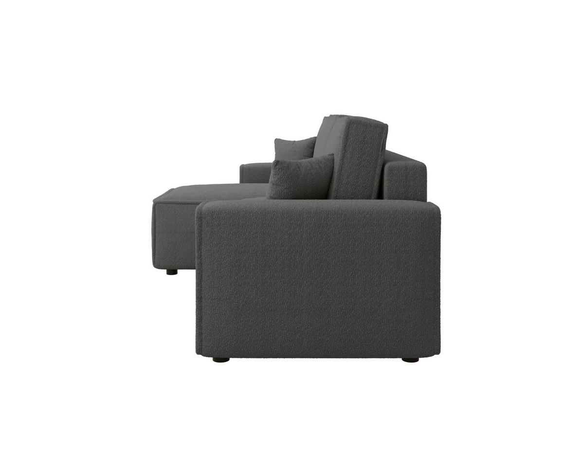 ECKSOFA Dunkelgrau Bouclé Zierkissen, Rückenkissen, Bettkasten, Schlaffunktion, Rücken echt, Liegefläche im Originalstoff  - Dunkelgrau/Schwarz, MODERN, Kunststoff/Textil (143/232cm) - Carryhome