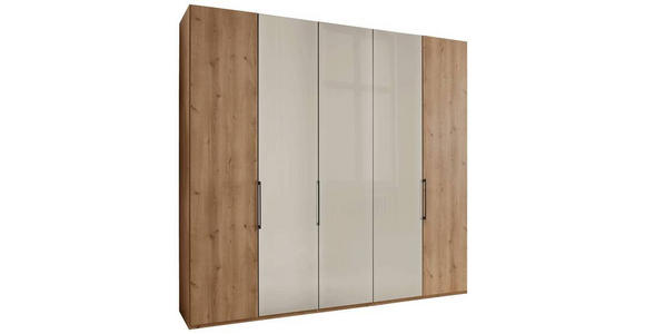 FALTTÜRENSCHRANK 250/216/58 cm 5-türig  - Schieferfarben/Eiche Bianco, KONVENTIONELL, Glas/Holzwerkstoff (250/216/58cm) - Dieter Knoll