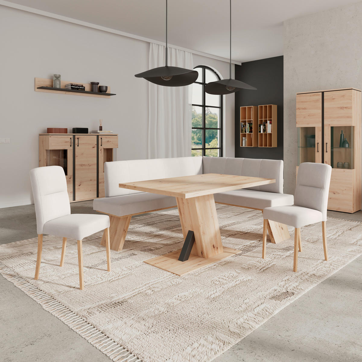 ECKBANK 185/150 cm Webstoff Weiß   - Eichefarben/Weiß, KONVENTIONELL, Textil (185/150cm) - Livetastic