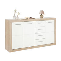 KOMODA, bílá, Sonoma dub, 152/88/37 cm - bílá/barvy stříbra, Design, dřevo/kompozitní dřevo (152/88/37cm) - Xora
