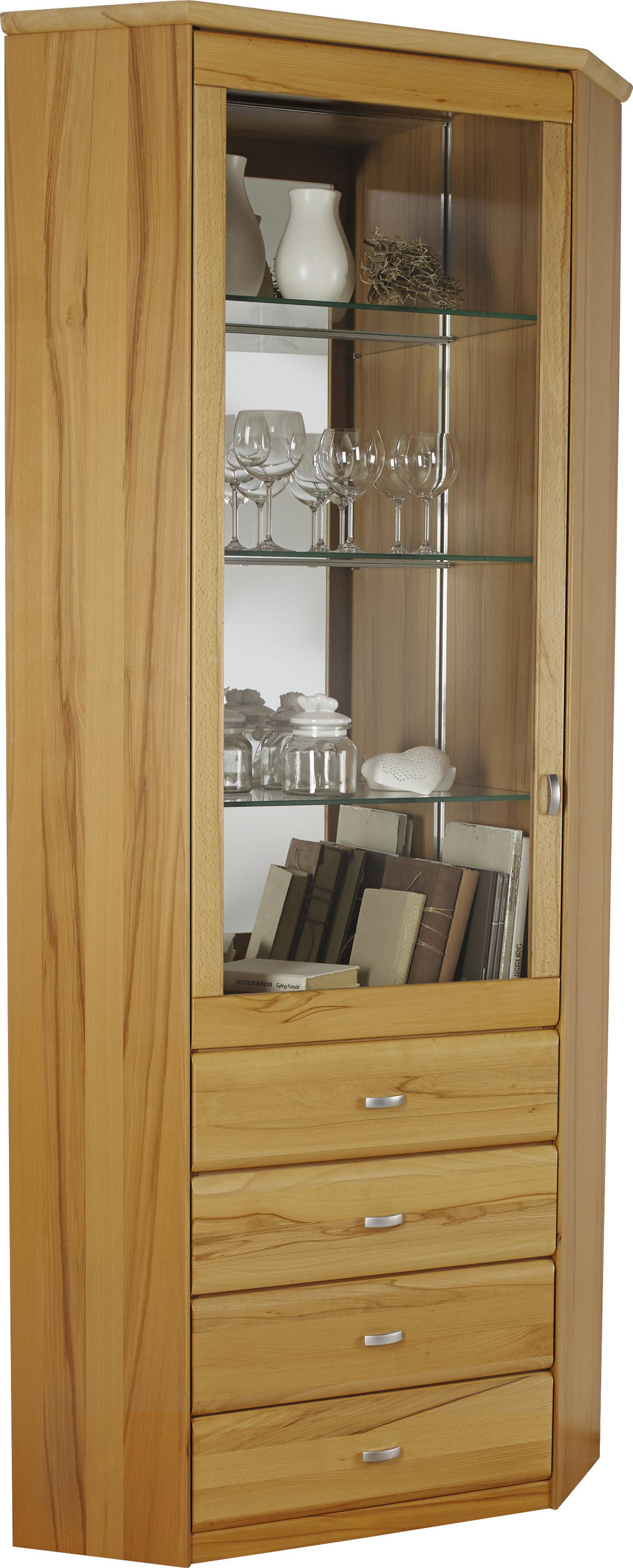 VITRINE  in furniert, massiv Kernbuche Buchefarben - Buchefarben/Alufarben, KONVENTIONELL, Glas/Holz (71/218,7/40,1cm) - Invivus