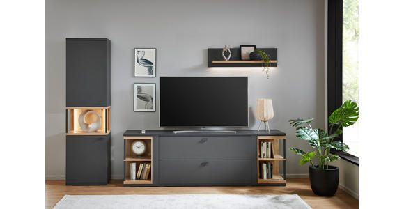 TV-ELEMENT Grau, Eiche Artisan 217/70,6/48,4 cm - Schwarz/Eiche Artisan, KONVENTIONELL, Holzwerkstoff/Metall (217/70,6/48,4cm) - Hom`in