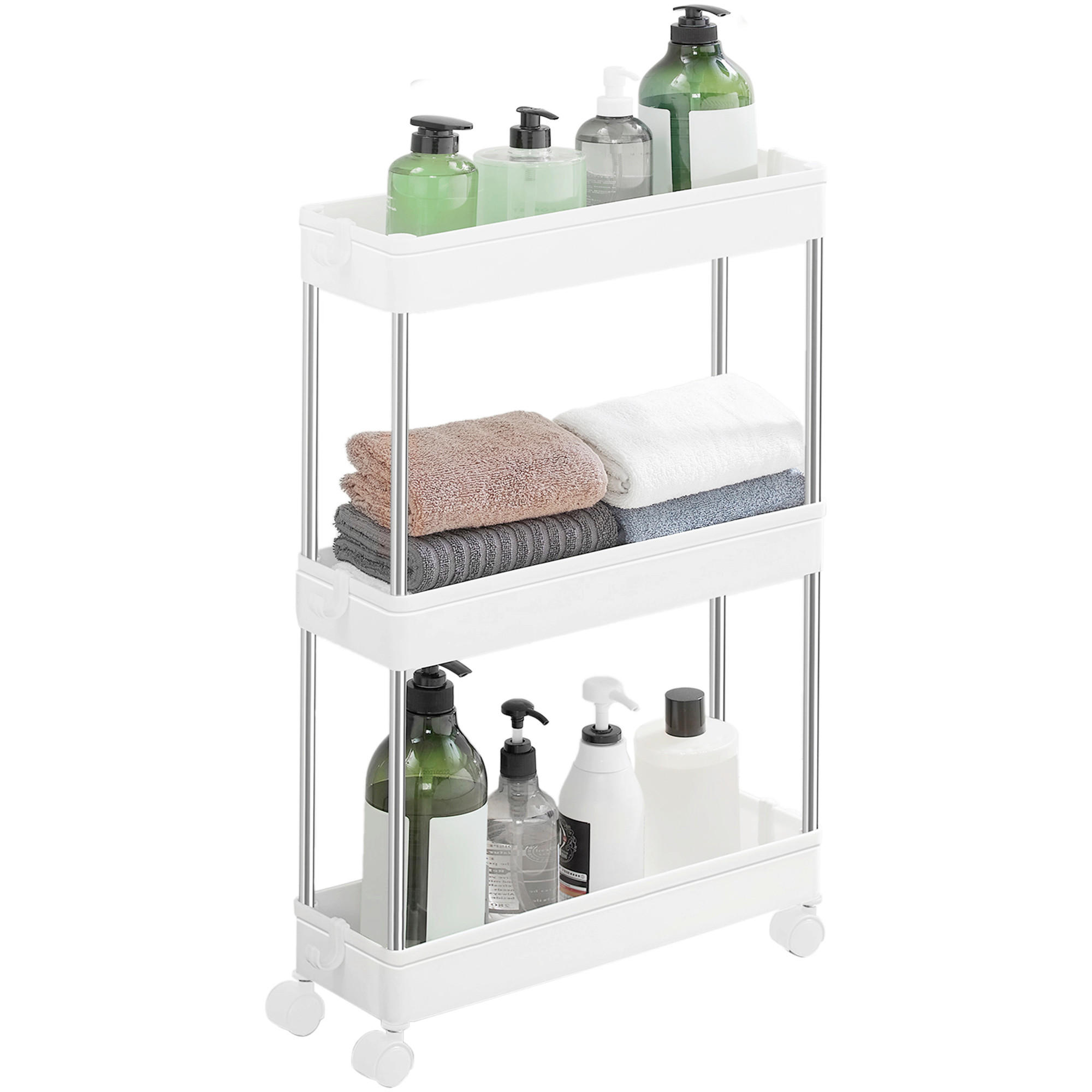 SERVIERWAGEN in Weiß, Edelstahlfarben  - Edelstahlfarben/Silberfarben, Basics, Kunststoff/Metall (14,4/60,6/42cm)